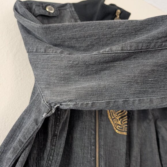 Vintage Rocawear Denim Jacket Faded Black Denim Distressed Full Zip Collar 2X - Picture 14 of 16